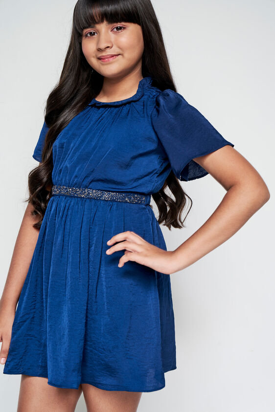 Stargazing Solid Flared Dress, Navy Blue, image 3